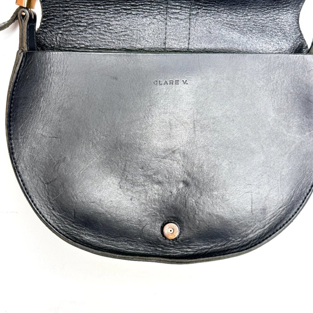 CLARE V Luce Leather Boho Saddle Half Moon Adjustable Crossbody Bag Black Gold - Picture 8 of 11